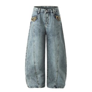 Distressed Denim Pants with Knife Cut Design for Youth Fashion