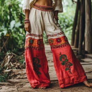 Fashion Vintage Print Wide-Leg Pants