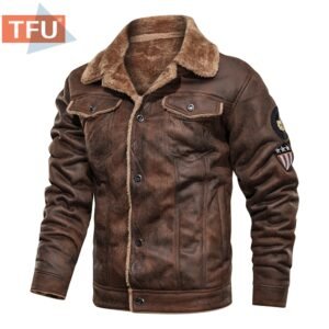 Men  Autumn Thick Warm Fleece Leather Jacket Coat Men Winter Outwear Casual Military Bomber Motor Biker Leather Jackets Men