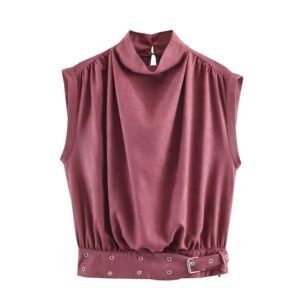 Elegant suede effect buckle top