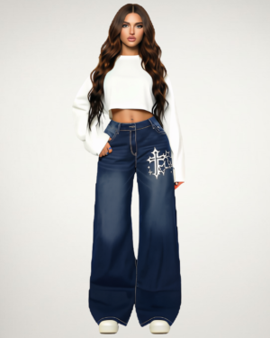 Vintage Cross Print Oversized Denim