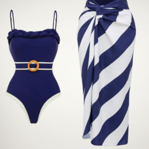 Striped Wrap & Swimwear Set