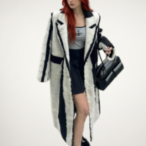 Vintage Black & White Colorblock Long Coat