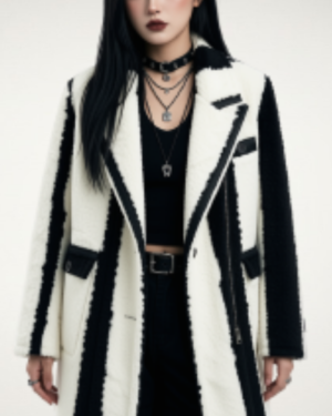 Vintage Black & White Colorblock Long Coat