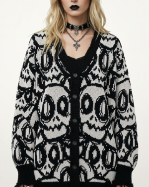 Oversized Skull Knit Cardigan